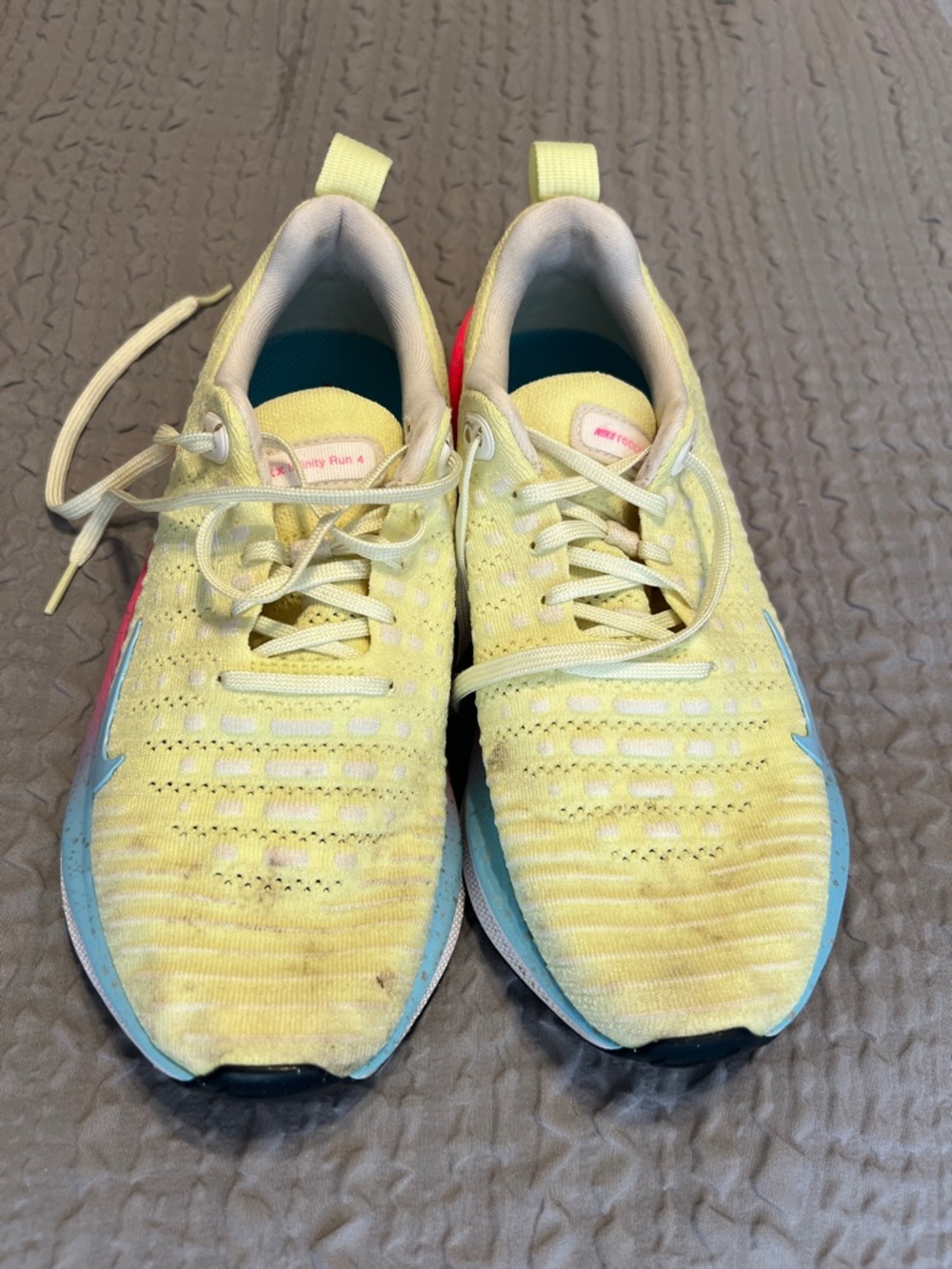 Nike Yellow Knit Running Shoes with Pink and Blue Accents